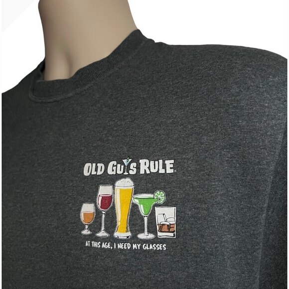 Old Guys Rule Mens Heather Blue Double Graphic Novelty T-Shirt Medium Relaxed - Picture 3 of 7